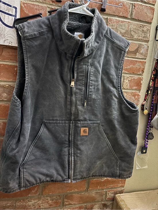 Carhartt Other - Carhartt V33-001 Vest Dark Grey Sherpa Lined Duck Canvas Workwear Chore Mens L